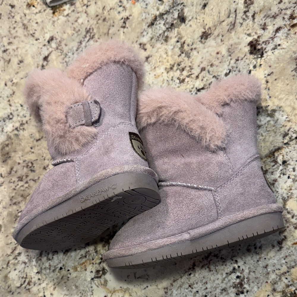 BearPaw Light Lavender Suede Boots with Fur Trim